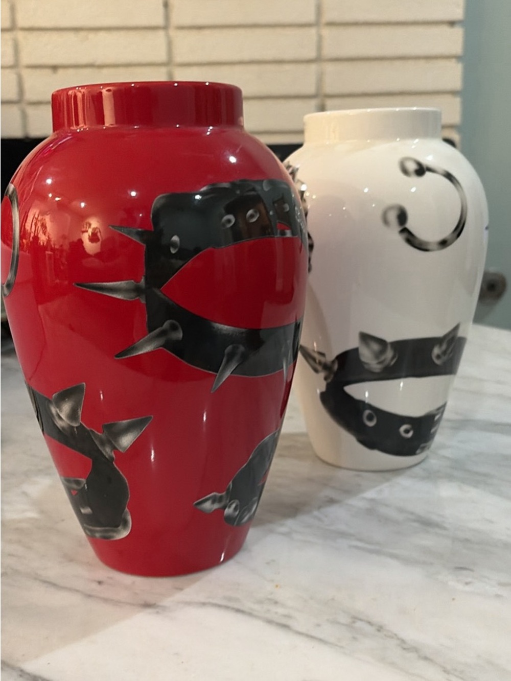 Supreme Red and White Ceramic Vases with studded collar print